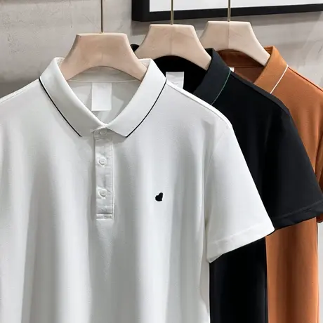 条纹领夏季保罗polo衫翻领短袖t恤男装小爱心刺绣有领半袖体恤潮商品大图