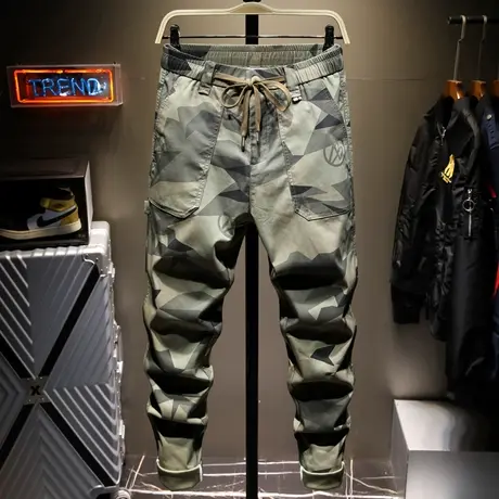 男士运动裤子新季新款宽松束脚男裤韩版潮流迷彩工装休闲长裤子男图片
