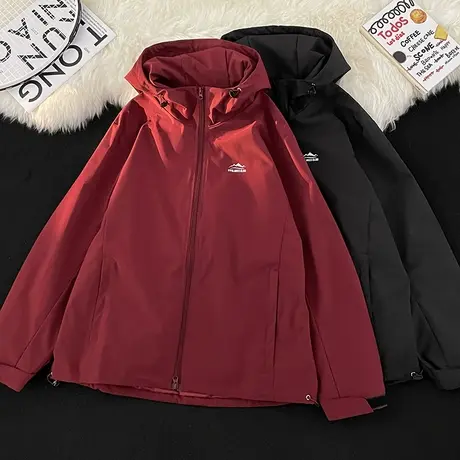 日系户外情侣冲锋衣外套男女秋季新款美式潮牌连帽防水登山服夹克商品大图