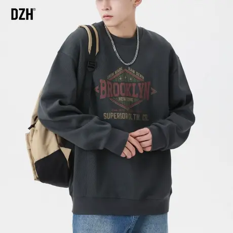 男士美式复古卫衣男春秋款潮牌宽松上衣圆领套头秋装新款休闲外套商品大图