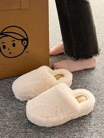 厚底增高毛茸茸棉拖鞋女冬外穿包头2023新款加绒保暖防滑毛毛拖鞋图片