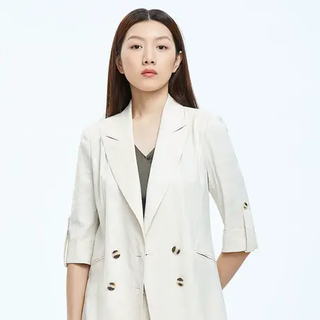 朗姿夏季双排扣气质通勤女式西装外套奥莱图片