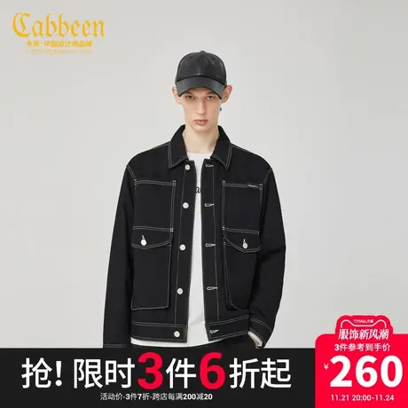 卡宾男装牛仔棉服明线工装外套宽松潮流街头上衣舒适潮男H图片