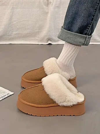 小众毛毛拖鞋女外穿2023年新款秋冬爆款网红雪地靴厚底包头棉拖鞋商品大图