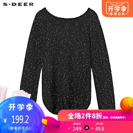 sdeer圣迪奥女时尚休闲圆领撞色肌理罗纹下摆长袖毛衣S191A3506🔛图片