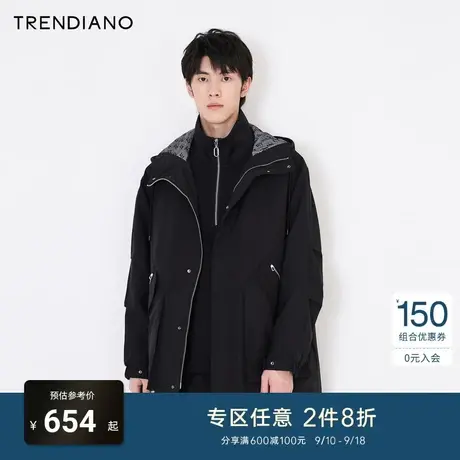 TRENDIANO官方潮牌秋冬男装时尚简约可拆卸内胆夹棉连帽长外套男图片