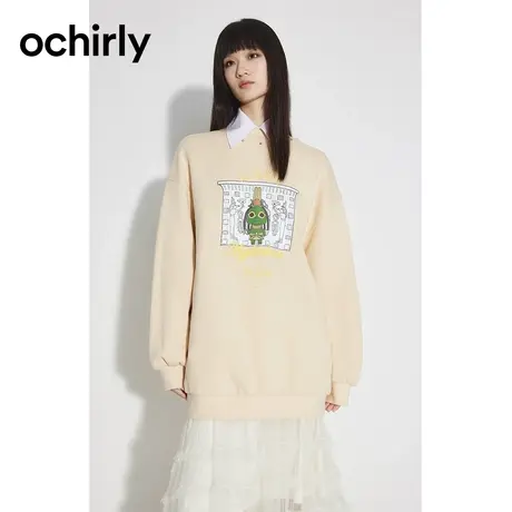 【呼呼严选专享】欧时力设计感卫衣春纯棉印花中长宽松图片