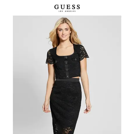 【38上新季】GUESS24年新款春季女士气质蕾丝时尚别致方领短上衣图片