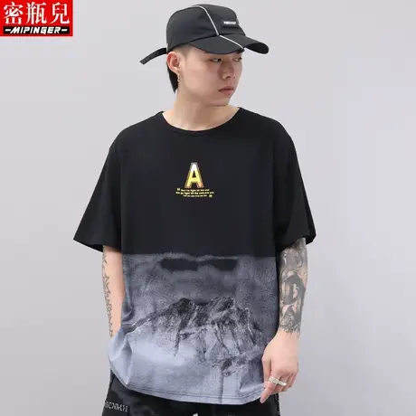 密瓶儿短袖t恤男宽松夏季青少年2023新款潮流上衣男胖子休闲衣服商品大图