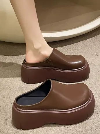 小众超厚底拖鞋女外穿2024年春季新款小个子超高跟松糕鞋包头半拖商品大图