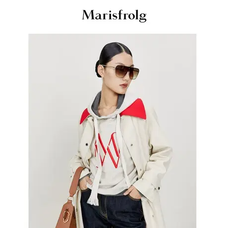 【双面字母】玛丝菲尔春季新款米白色纯棉连帽卫衣休闲运动商品大图