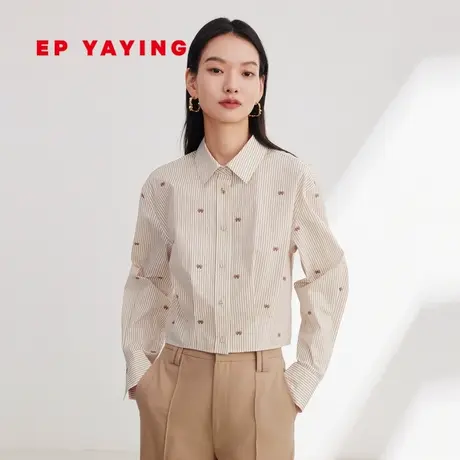 EP YAYING雅莹女装 棉质条纹提花截短收腰衬衫 2024早春新款2115A图片