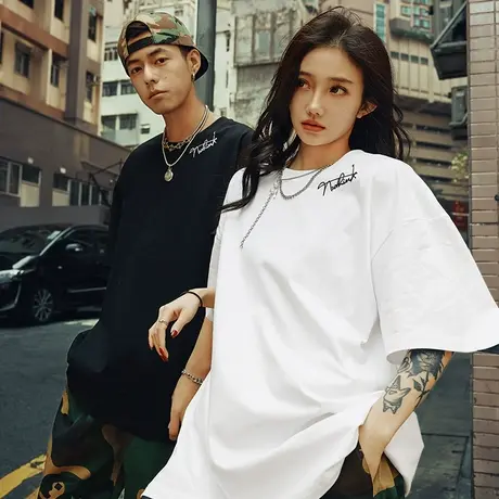 Nuthink国潮宽松潮流情侣装简约短袖T恤男潮牌夏季大码情侣半袖潮图片