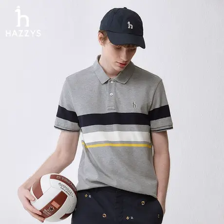 Hazzys哈吉斯2024年春季新款休闲条纹撞色polo衫通勤短袖T恤潮流图片