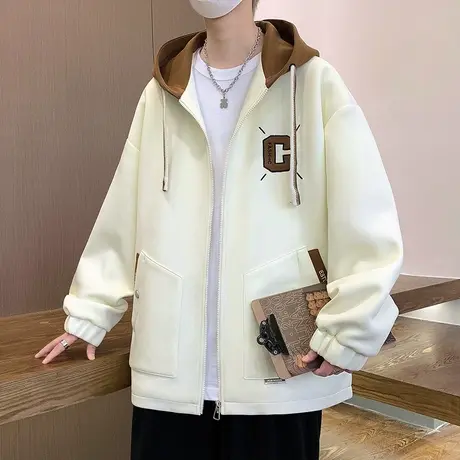 男士外套春秋款休闲宽松连帽夹克男2024年春季休闲褂子男生上衣服图片