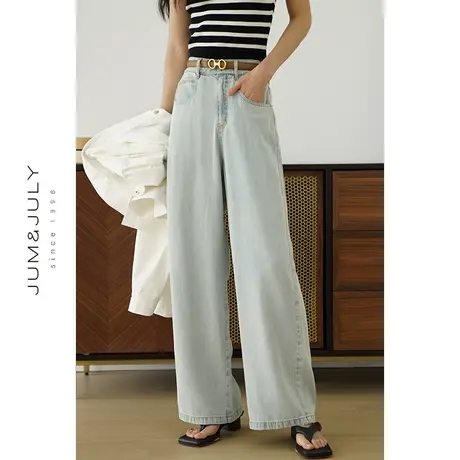 嘉茱莉早春新款浅色天丝牛仔裤女阔腿裤高腰牛仔长裤休闲裤小个子商品大图