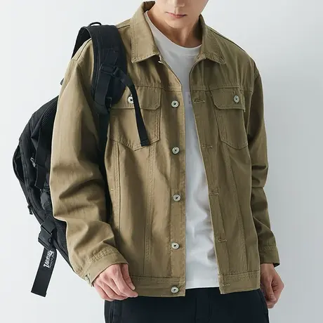 汉斯卡卡其色工装夹克男宽松复古ins潮牌春秋翻领休闲外套男上衣商品大图