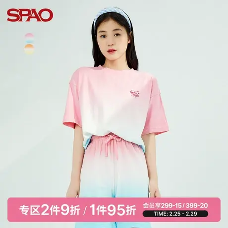 SPAO女士T恤夏季新款渐变色圆领字母印花短袖T恤SPRAC25S20图片