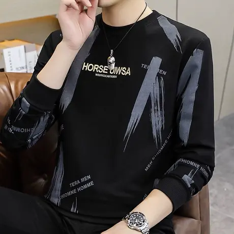 2023秋季新款圆领卫衣休闲百搭套头秋衣打底衫潮流时尚帅气上衣服商品大图