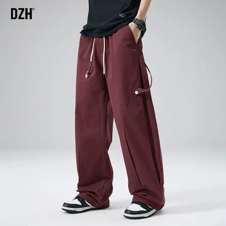 男士红色纯棉裤子男春秋潮牌宽松休闲工装裤直筒2024新款垂感长裤商品大图