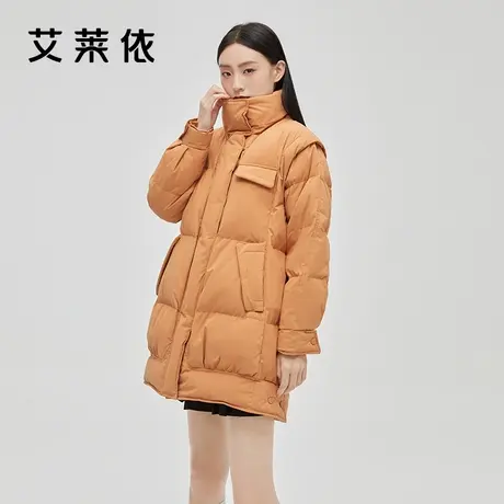 艾莱依中长款羽绒服女冬季新款2022可拆卸袖设计小众时尚保暖外套商品大图