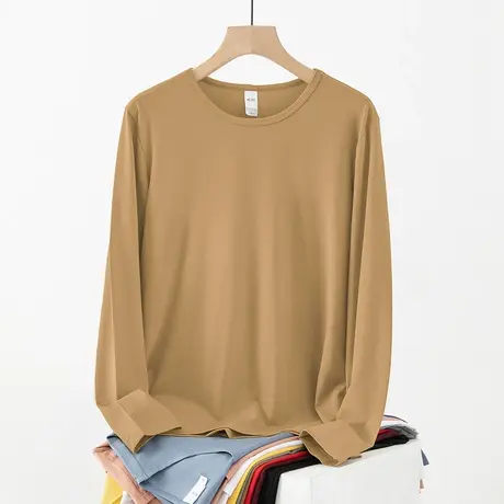 莫代尔t恤男长袖潮流圆领内搭上衣服纯色打底衫薄款秋衣小衫体恤图片