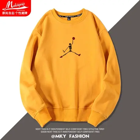 乔丹篮球无帽卫衣男春秋款潮牌休闲运动黄色美式街头长袖圆领上衣图片
