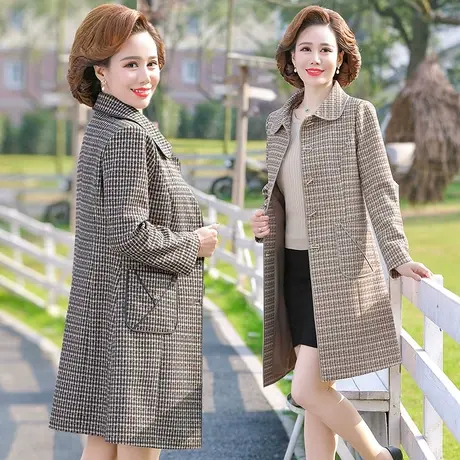 中年妈妈春秋时尚外套新款40岁50高贵中老年女春装洋气中长款风衣图片