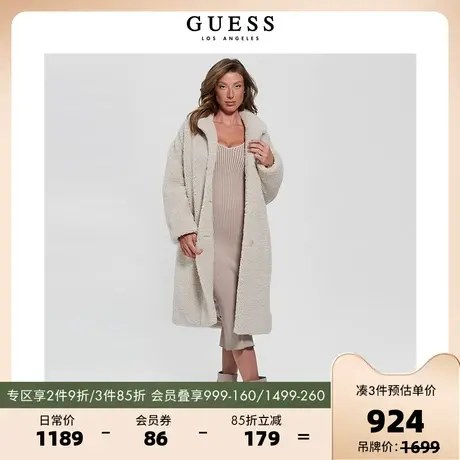 GUESS秋冬季女士中长款环保皮草翻领纯色中长款外套-W2BL91WF2C2商品大图
