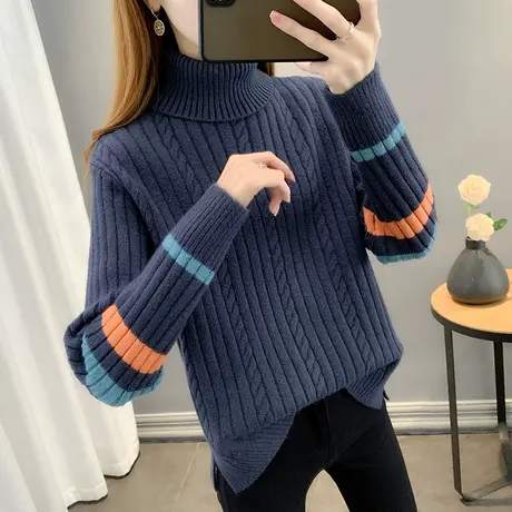 高领毛衣女冬季2023年新款爆款时尚洋气加厚两翻领针织打底衫女潮商品大图