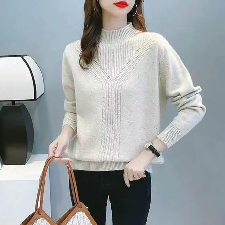 半高领加厚宽松套头毛衣女2022冬装新款洋气百搭爆款针织打底衫女商品大图