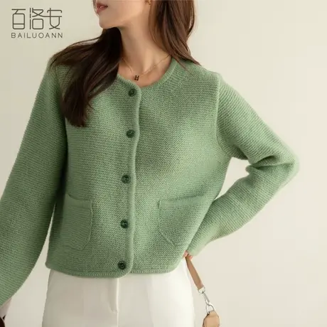 百洛安洋气减龄针织开衫女外搭短款外套秋季气质圆领长袖毛衫上衣图片