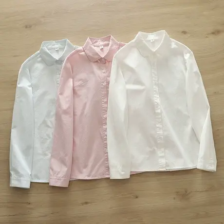 秋季韩版文艺简约百搭纯棉长袖白衬衫女学生职业装工作服打底上衣商品大图