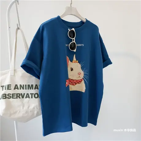 卡通小兔子五分短袖宽松休闲显瘦韩版打底衫春秋季慵懒感青春T恤商品大图