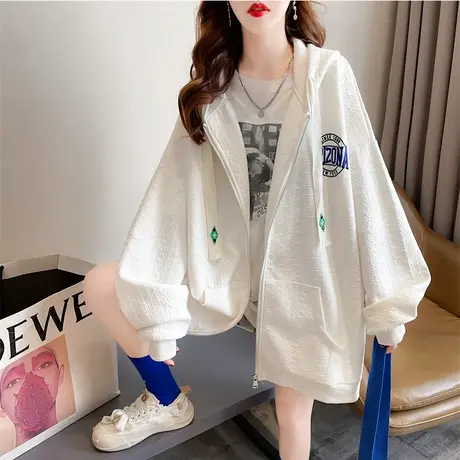 早春装华夫格提花卫衣女春秋季韩版宽松初春百搭学生薄款开衫外套图片