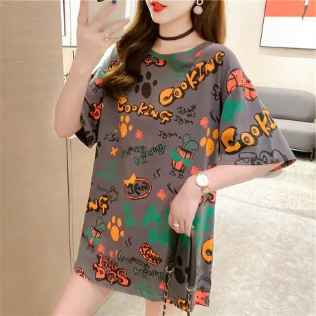 2023年春夏季新款早秋宽松情侣女装上衣服中长款宽松短袖t恤ins潮商品大图