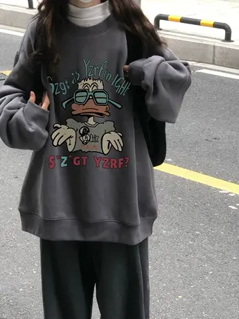 美式复古圆领卫衣女2023新款春秋宽松高级感小个子港味chic上衣潮图片