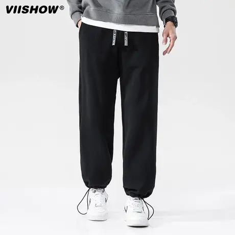 VIISHOW直筒裤子男潮牌宽松抽绳束脚纯色卫裤春秋季运动休闲长裤商品大图