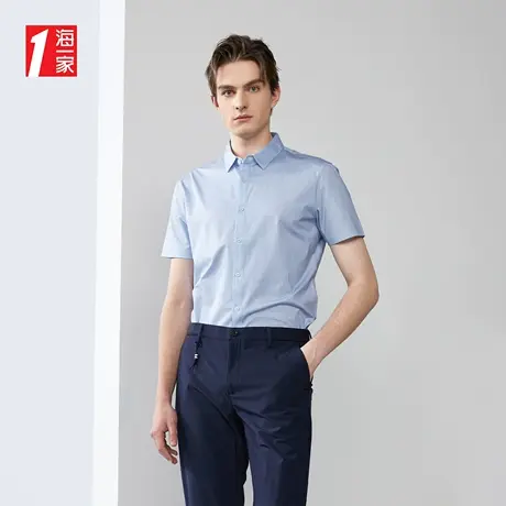 海一家经典条纹短衬2023夏季新款商务休闲中年男士短袖针织衬衫商品大图