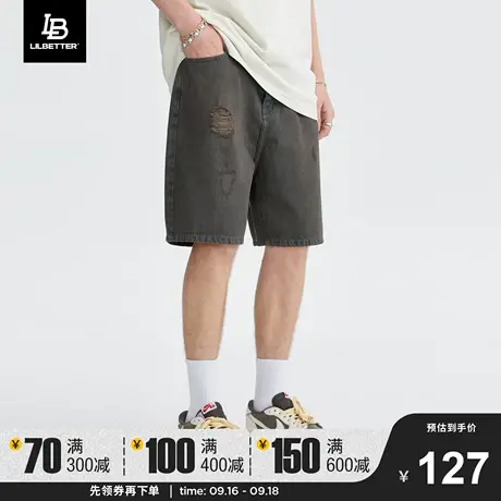 Lilbetter牛仔短裤男士夏季新款潮牌中裤美式工装裤子水洗五分裤商品大图