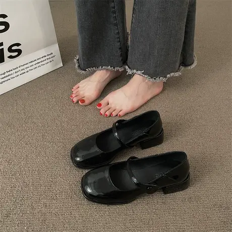 永希小皮鞋女夏季2023新款法式浅口小众通勤复古粗跟时尚玛丽珍鞋商品大图