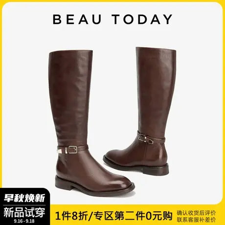 BeauToday真皮高筒靴法式复古长靴BT秋季新款长筒骑士靴美拉德靴图片