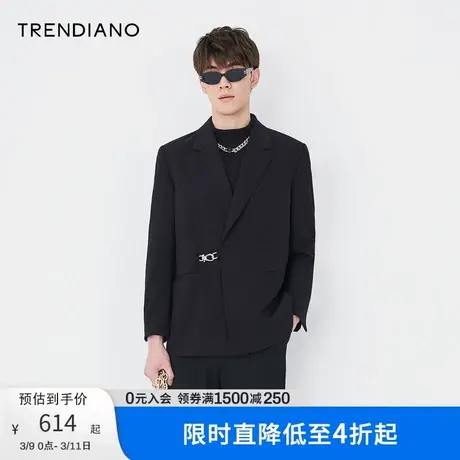 TRENDIANO官方男装潮牌简洁梭织黑色休闲西装外套西服男高级感图片