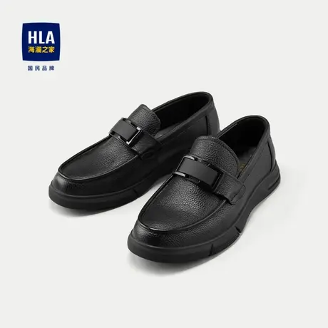 HLA/海澜之家一脚蹬皮鞋24新款商务舒适平跟牛皮革通勤休闲鞋子男商品大图