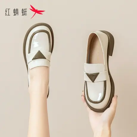 红蜻蜓厚底小皮鞋女2023夏季新款法式英伦风乐福鞋爆款粗跟单鞋女商品大图