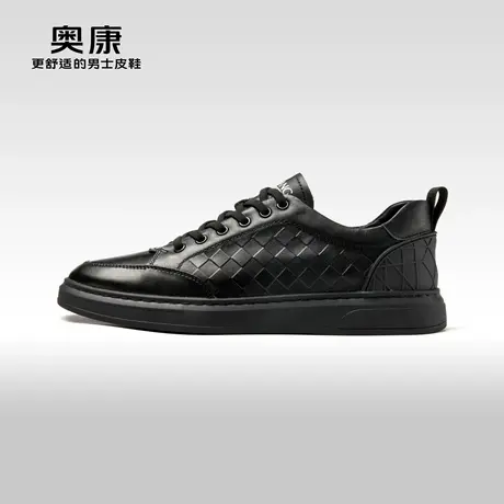 奥康男鞋春秋季青年潮流休闲板鞋男系带真皮格纹舒适运动鞋商品大图