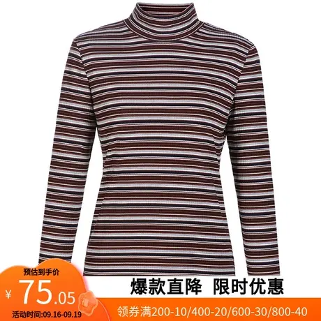 【艾格】条纹打底衫2023春季新款简约高领修身显瘦百搭女生上衣商品大图