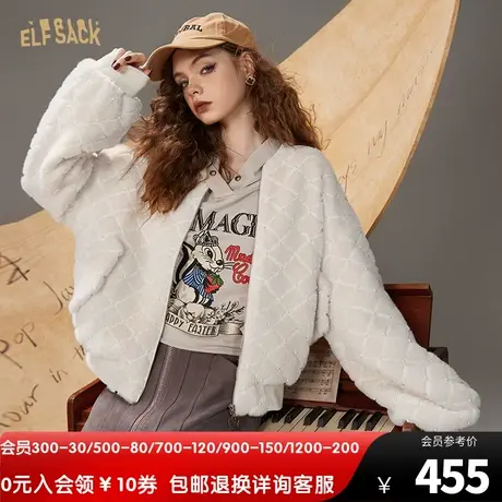 妖精的口袋菱格羊羔毛棉服女2022年冬季新品小个子短款棉袄外套图片