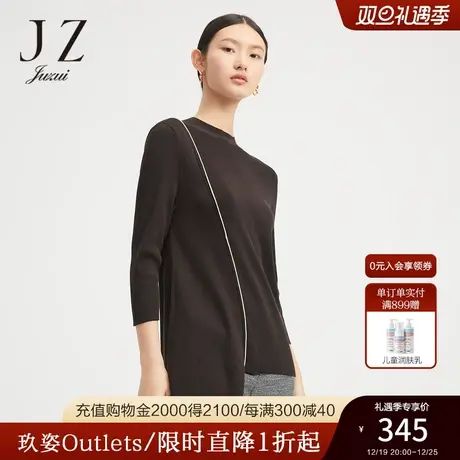 JZ玖姿奥莱女装春秋新款小众设计感简约风文艺圆领女式针织衫图片