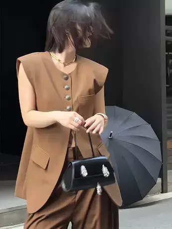 欧货西装马甲外套女早秋季2023新款宽松显瘦高级感无袖坎肩上衣潮商品大图